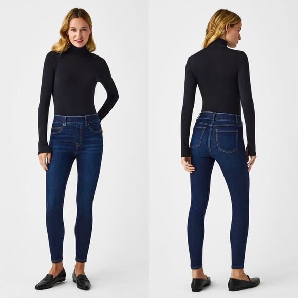 Spanx Jean-ish Ankle Leggings in Twilight Rinse Dark Wash Blue Size Medium - Picture 1 of 7